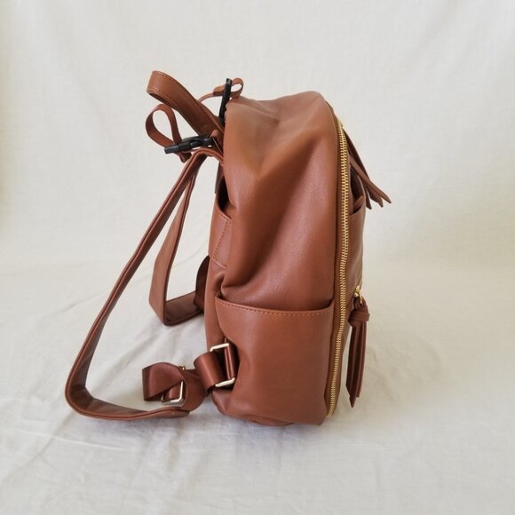 NWT! Midsize Brown Faux Leather Backpack Baby Bag Tote w/Luggage Strap & Tassels main image 15